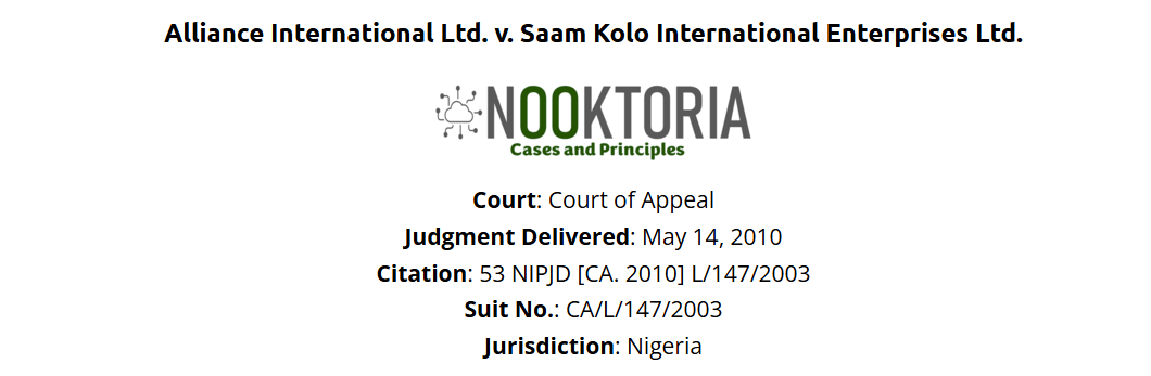 Alliance International Ltd. v. Saam Kolo International Enterprises Limited