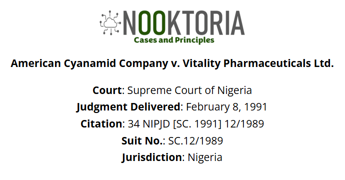 American Cyanamid Company v. Vitality Pharmaceuticals Ltd.
