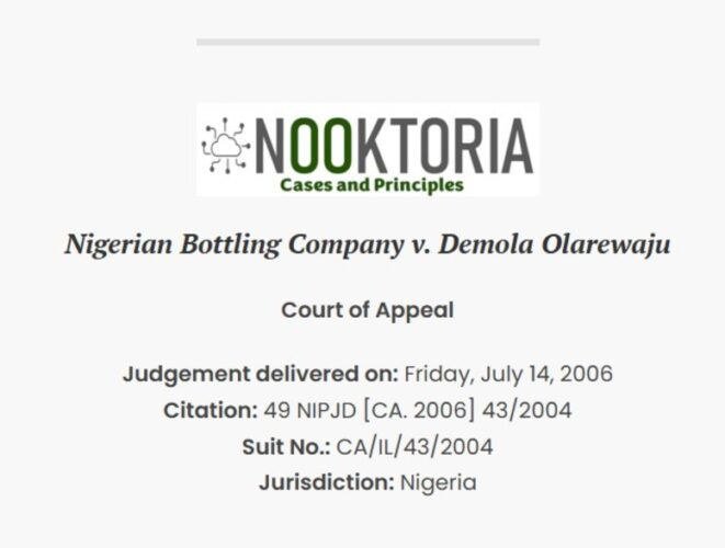 Nigerian Bottling Company v. Demola Olarewaju