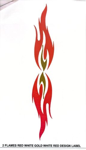 2 FLAMES RED WHITE GOLD WHITE RED DESIGN LABEL