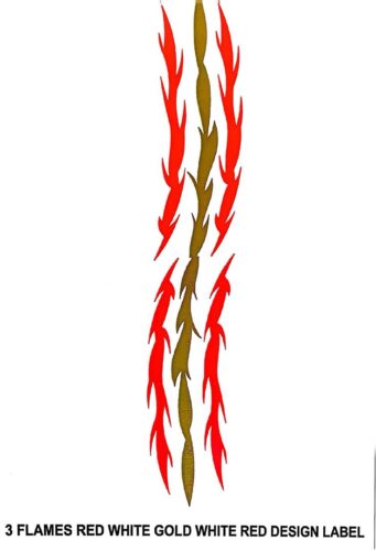 3 FLAMES RED WHITE GOLDWHITE RED DESIGN LABEL