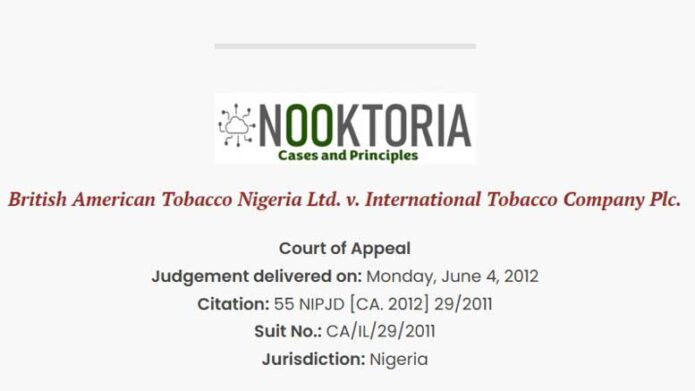 British American Tobacco Nigeria Ltd. v. International Tobacco Company Plc.