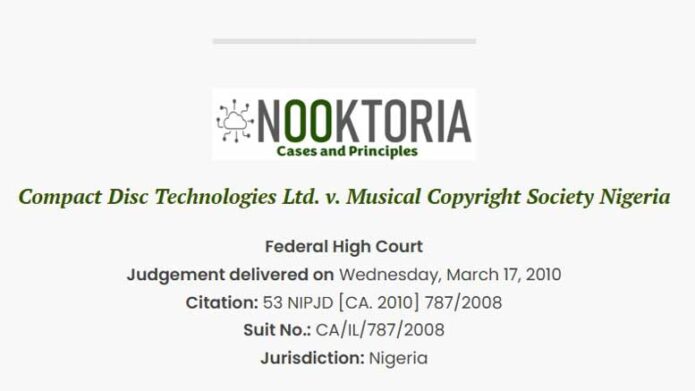 Compact Disc Technologies Ltd. v. Musical Copyright Society of Nigeria