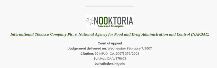 International Tobacco Company Plc v. NAFDAC