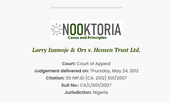 Larry Izamoje & Ors v. Hensen Trust Ltd.