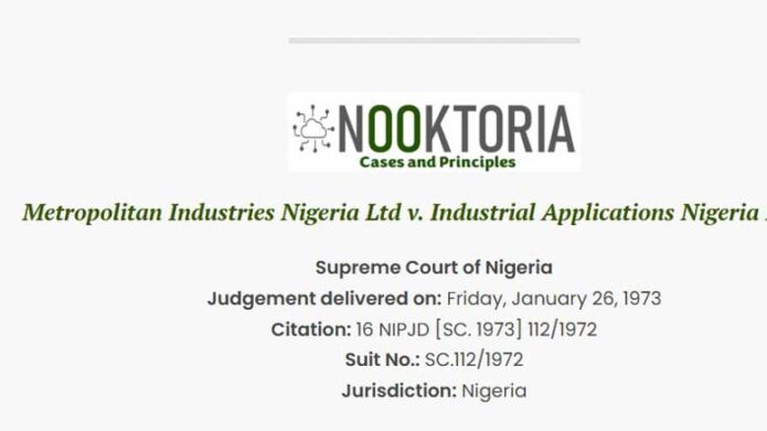 Metropolitan Industries Nigerian Ltc v. Industrial Applications Nigeria Limited