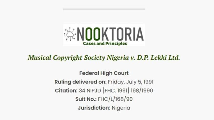 Musical Copyright Society Nigeria v. D.P. Lekki Ltd.