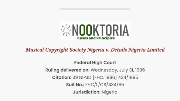 Musical Copyright Society Nigeria v. Details Nigeria Limited