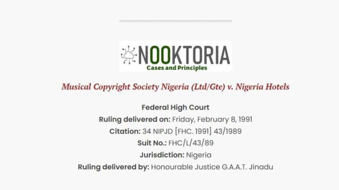Musical Copyright Society Nigeria v. Nigeria Hotels