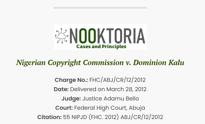 Nigerian Copyright Commission v. Dominion Kalu