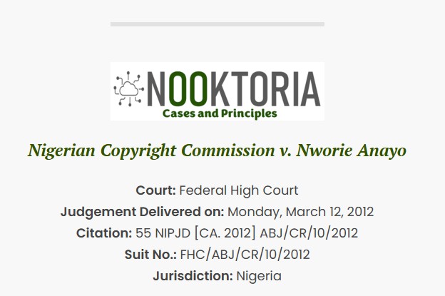 Nigerian Copyright Commission v. Nworie Anayo