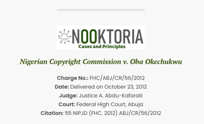 Nigerian Copyright Commission v. Oba Okechukwu