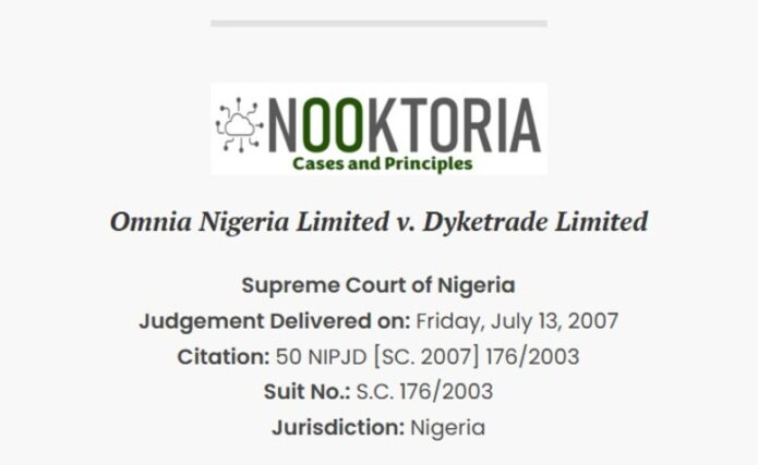 Omnia Nigeria Limited v. Dyketrade Limited