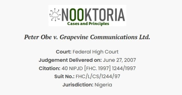 Peter Obe v. Grapevine Communications Ltd.