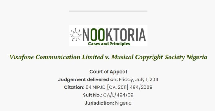 Visafone Communication Limited v. Musical Copyright Society Nigeria