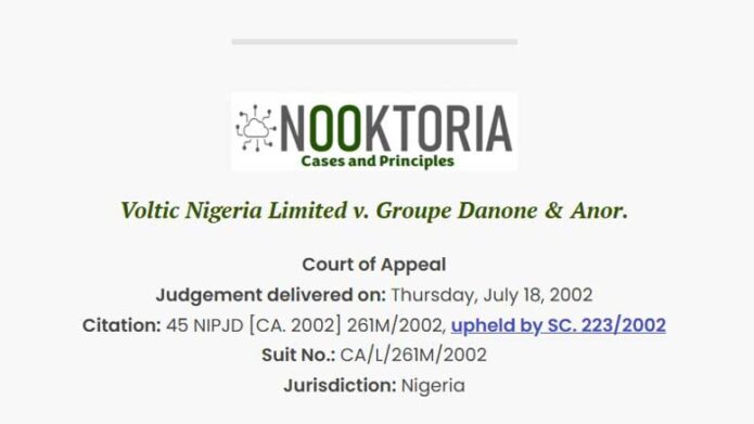 Voltic Nigeria Limited v. Groupe Danone & Anor.