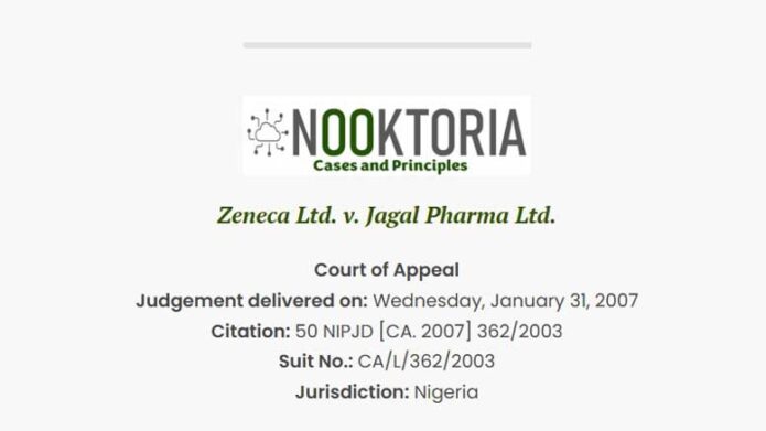 Zeneca Ltd. v. Jagal Pharma Ltd.