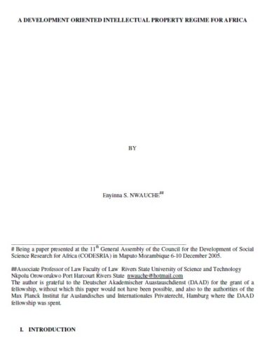 A Development Oriented Intellectual Property Regime for Africa