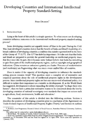 Developing Countries and International Intellectual Property Standard-Setting