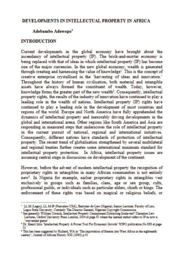 Developments in Intellectual Property in Africa by Adebambo Adewopo