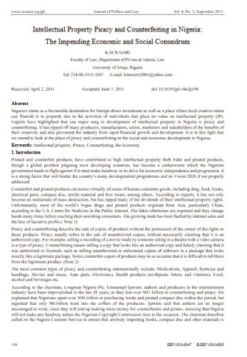 Intellectual Property Piracy and Counterfeiting in Nigeria The Impending Economic and Social Conundrum