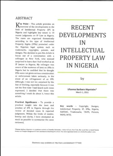 Recent Development in IP in Nigeria