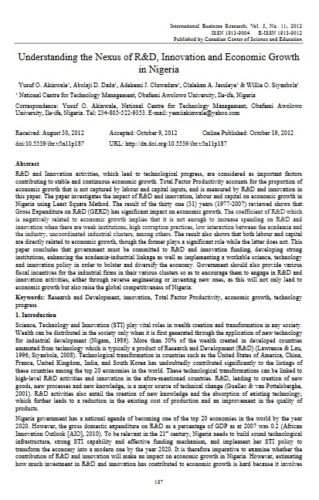 Understanding the Nexus of R&D, Innovation and Economic Growth in Nigeria